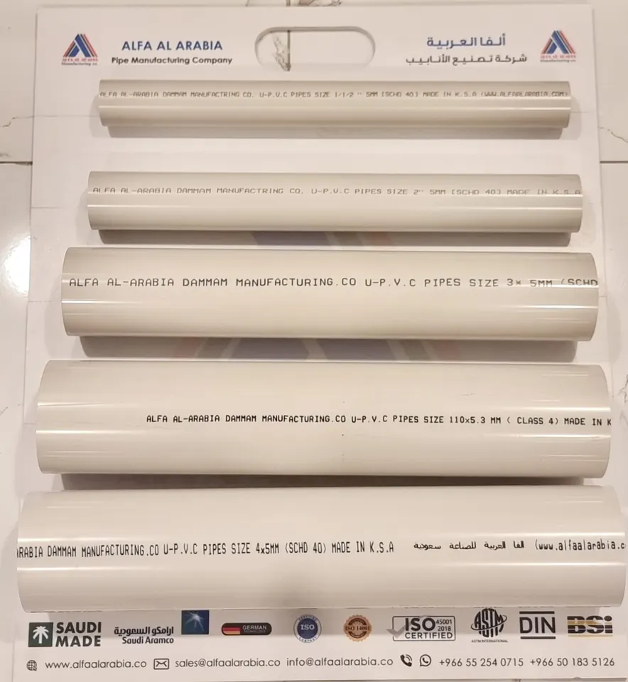 ALFA AL-ARABIA uPVC Schedule 40 sample board with pipe markings